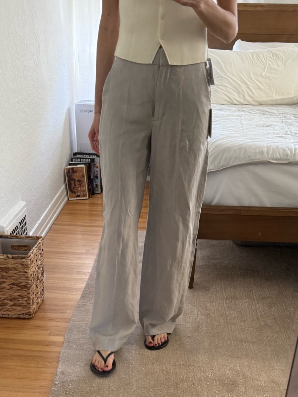 Wilfred Light Gray Wide-Leg Linen-Blend Pants
